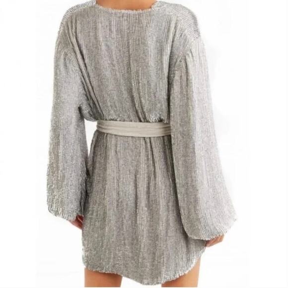 NEW $635 Retrofete Gabrielle Robe Dress Silver Sequin - Picture 3 of 10